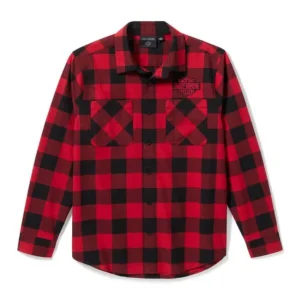 Mens Woven Plaid shirt - BLACK/RED