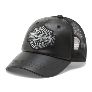 Bling Bar & Shield Leather Trucker Cap