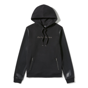 Women's Faux Leather Sleeve Pullover Hoodie - Harley Black