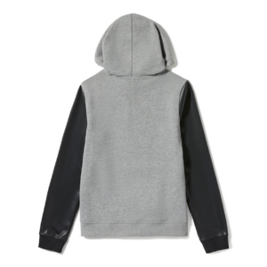 Women's Faux Leather Sleeve Pullover Hoodie - Colorblock - Medium Grey Heather & Harley Black - Image 2