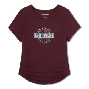 Women's Beveled Bar & Shield Bling Top - Maroon Banner