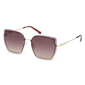 Oversized square sunglasses with gradient purple-to-brown lenses and a gold-tone metal frame.