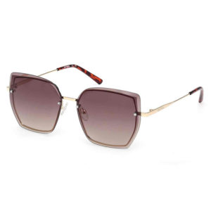 Square oversized sunglasses with a gold frame and brown gradient lenses.