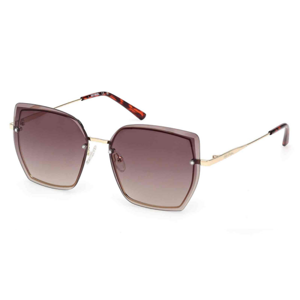 Square oversized sunglasses with a gold frame and brown gradient lenses.