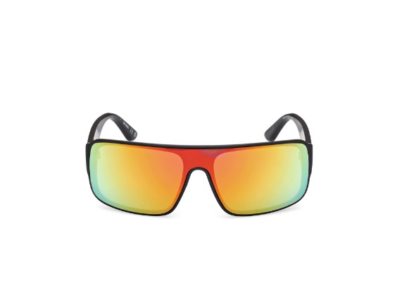 Hm00013-02c | Harley-davidson® Online Sunglasses with a black frame and rainbow mirrored lenses in a wraparound style