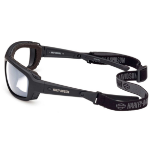 Harley-Davidson protective goggles with black frame and adjustable strap around the head.