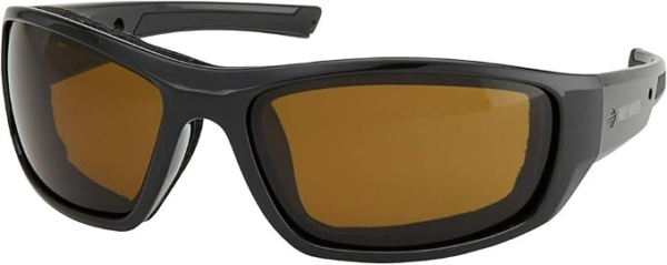 Hz0005-e01 | Harley-davidson® Online Black wraparound sport sunglasses with amber/brown lenses, shown front-facing.