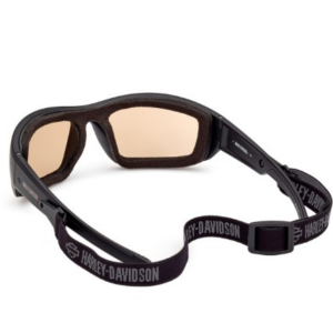 Harley-Davidson motorcycle goggles with brown-tinted lenses, black frame and padded foam interior