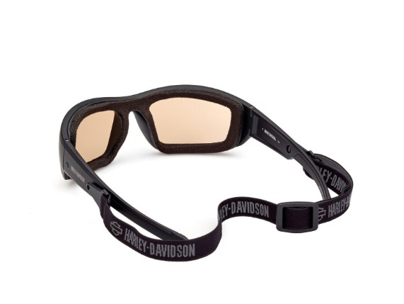 Harley-Davidson motorcycle goggles with brown-tinted lenses, black frame and padded foam interior