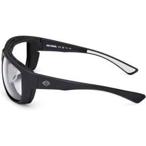 Harley‑Davidson black wraparound sunglasses with gray lenses and logo on the temple.