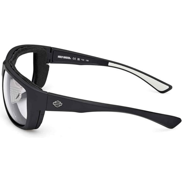 Harley‑Davidson black wraparound sunglasses with gray lenses and logo on the temple.