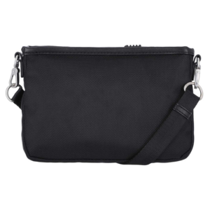Black crossbody bag with an adjustable strap and zippered top for everyday carry