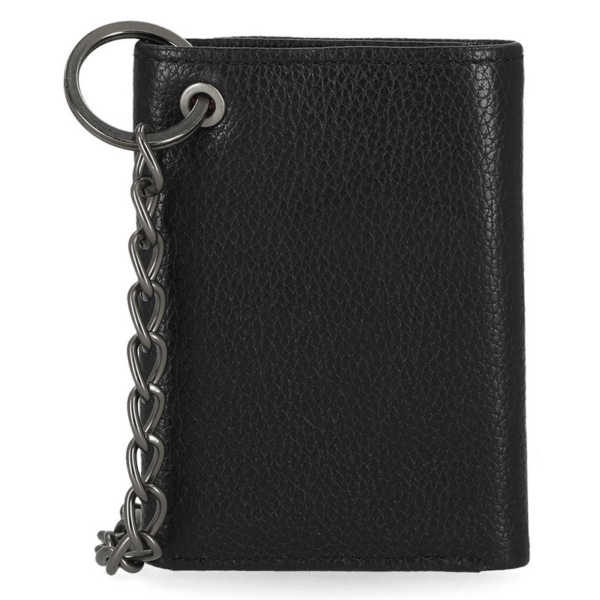 Mwm03808c | Harley-davidson® Online Black leather wallet with a metal chain and ring attached on the top-left corner, showing a rugged, minimalist keychain wallet design.